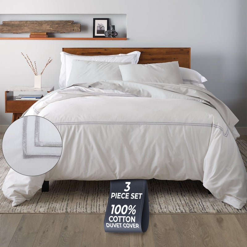 Ella Jayne Duvet Cover Queen Size (3 Pieces), 100% Cotton Percale, Full/Queen, Soft, Breathable & Lightweight, Including Duvet Cover (1 Piece) 90 x 90 Inches with 2 Pillow Shams (Silver Design) - Image 1